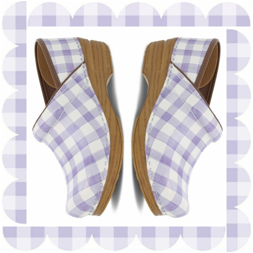 Gingham Dansko Pro Lavender Honey Plaid Checker Clogs Boho Cottage Whimsy 36 38 - Picture 11 of 11